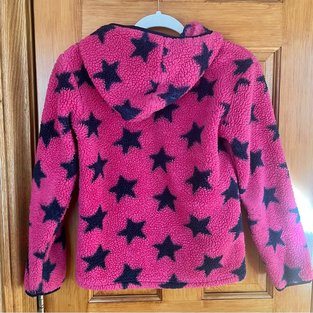 Hanna Andersson Pink fuzzy fleece full zip star hoodie sweater pockets Size 10 - Picture 3 of 3
